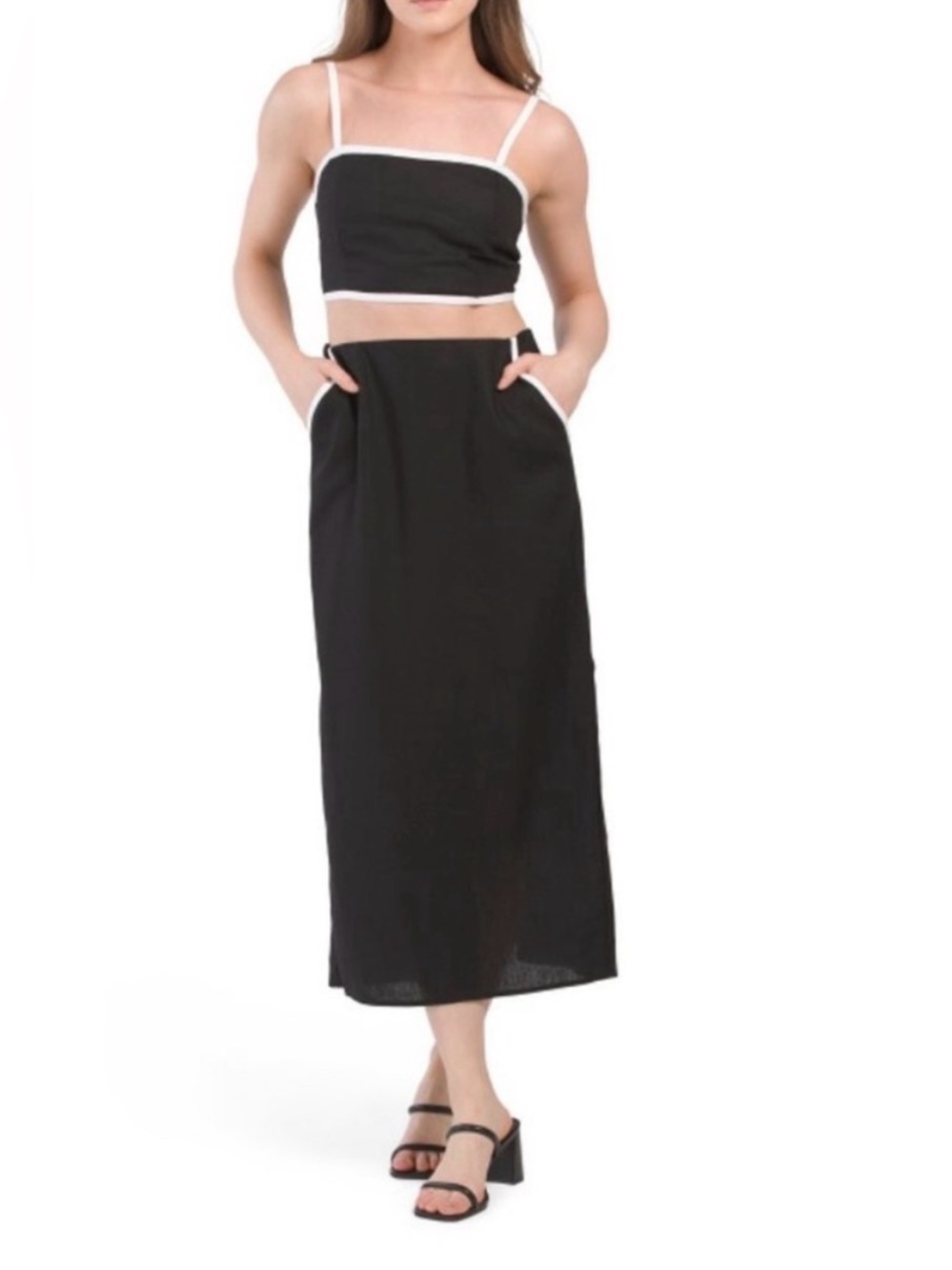 House of Harlow 1960 Linen Blend Tipped Bralette and Skirt Set